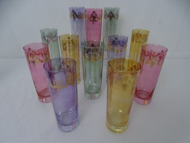 SET OF TWELVE MULTICOLOR HIGHBALL GLASSES