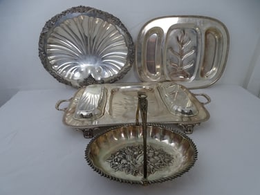 COLLECTION OF SILVER-PLATE SERVING PIECES
