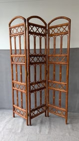 VINTAGE BAMBOO AND RATTAN FOLDING SCREEN