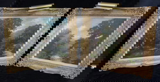 PAIR OF LOUWENHOEK VAN VEGER (DUTCH, 1910-1983) OIL ON CANVAS PASTORAL LANDSCAPES WITH ORNATE FRAMES