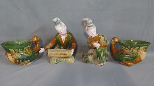 COLLECTION OF FOUR CHINESE SONG DYNASTY SANCAI GLAZED POTTERY FIGURES