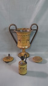 COLLECTION OF VINTAGE GREEK NEOCLASSICAL STYLE CERAMIC POTTERY INCLUDING SPHATHAS KARAMIK
