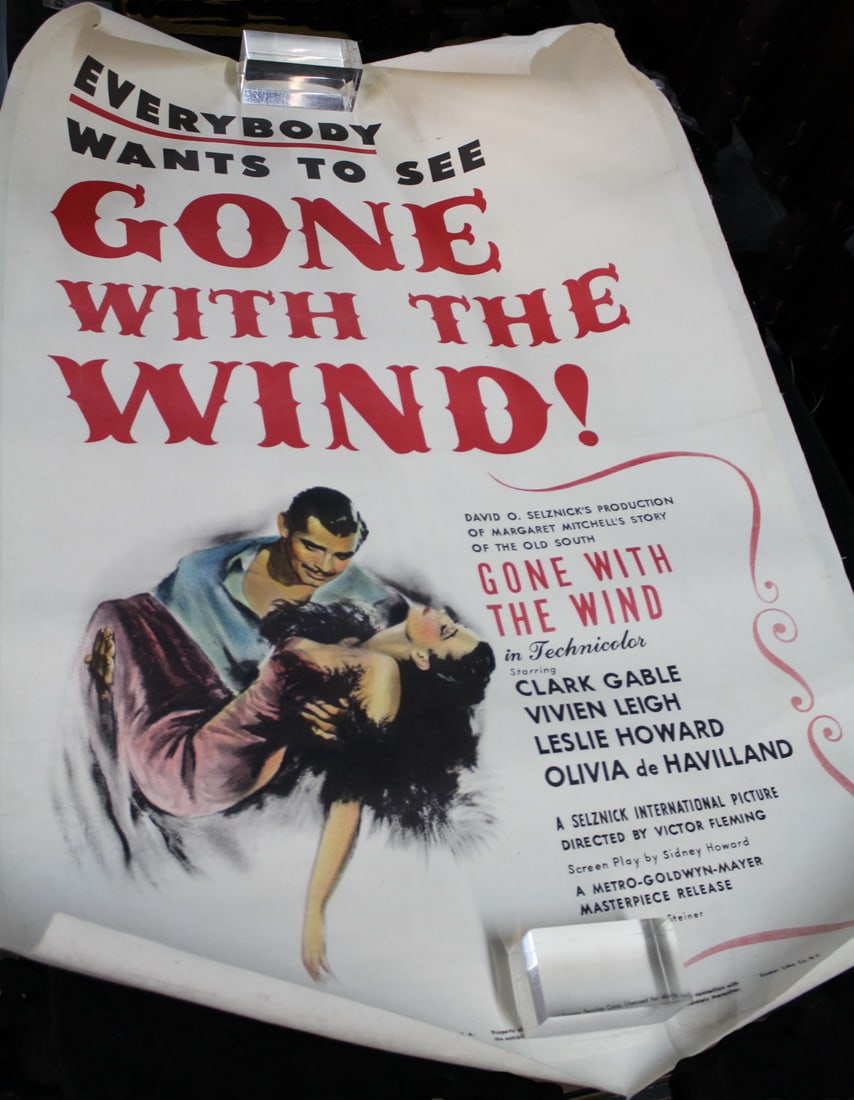 GONE WITH THE WIND" VINTAGE STONE LITHOGRAPH MOVIE POSTER MOUNTED ON CANVAS (1 of 11)