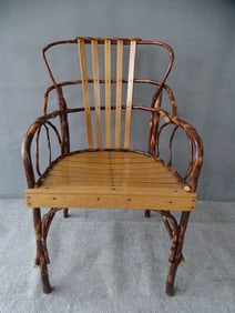 VINTAGE ADIRONDACK STYLE BENTWOOD TWIG CHAIR WITH TORTOISE SHELL BAMBOO FINISH