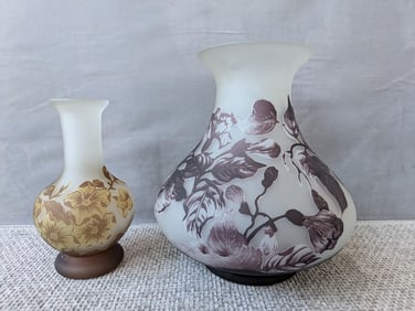 PAIR OF CAMEO VASES IN THE STYLE OF EMILE GALLE