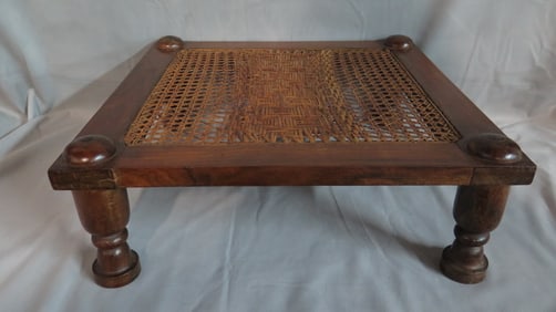 VINTAGE CANED ROSEWOOD LOW SEAT/ FOOTSTOOL
