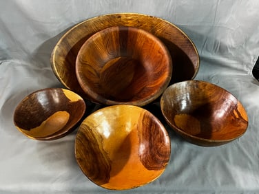 LIVING ESTATE OF JOSEPH RODANO: COLLECTION OF FIVE HANDMADE VINTAGE WOODEN BOWLS