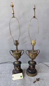 LIVING ESTATE OF JOSEPH RODANO: PAIR OF ANTIQUE BRONZE URN LAMPS