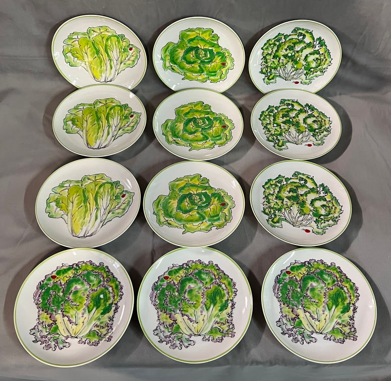 LIVING ESTATE OF JOSEPH RODANO: SET OF 12 TASTE SETTER BY SIGMA #462 "LAITUE" LETTUCE PLATES (1 of 7)