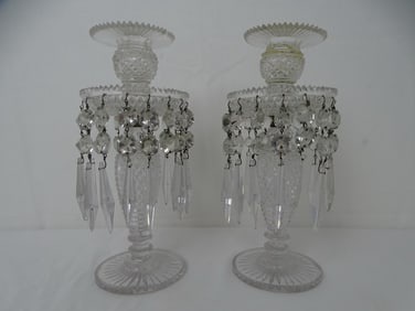 PAIR OF VINTAGE REGENCY-STYLE CRYSTAL CANDLESTICKS