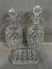 LIVING ESTATE OF JOSEPH: LOT OF TWO VINTAGE CRYSTAL DECANTERS AND ASHTRAY