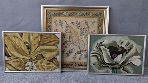 LIVING ESTATE OF JOSEPH RODANO: COLLECTION OF THREE NEEDLE POINT ARTWORKS