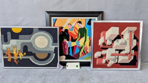LIVING ESTATE OF JOSEPH RODANO: COLLECTION OF THREE VINTAGE GRAPHIC NEEDLE POINT ARTWORKS