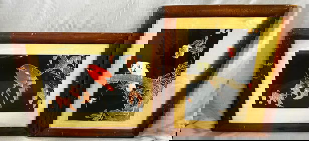 PAIR OF ANTIQUE JAPANESE BIRD THEMED WOOD BLOCK PRINTS