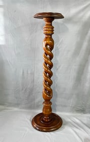 VINTAGE MID CENTURY CARVED WOODEN BARLEY TWIST PLANT STAND / PEDESTAL 39 1/4" HIGH