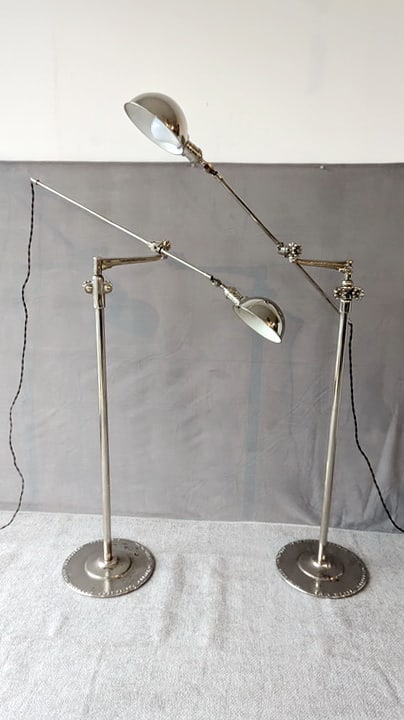 TWO VINTAGE OC WHITE CHROME PLATED ADJUSTABLE ARM FLOOR LAMPS (1 of 13)
