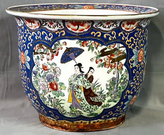 VINTAGE CHINESE PORCELAIN PLANTER | FLOWER POT WITH FLOWERS AND BIRDS (1 of 7)