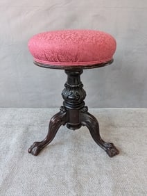 ANTIQUE 19TH CENTURY VICTORIAN MAHOGANY ADJUSTABLE SWIVEL PIANO STOOL WITH TALON FEET