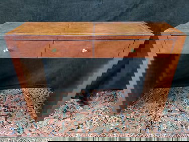 MID-CENTURY MODERN LEATHER WRAPPED TWO DRAWER CONSOLE TABLE