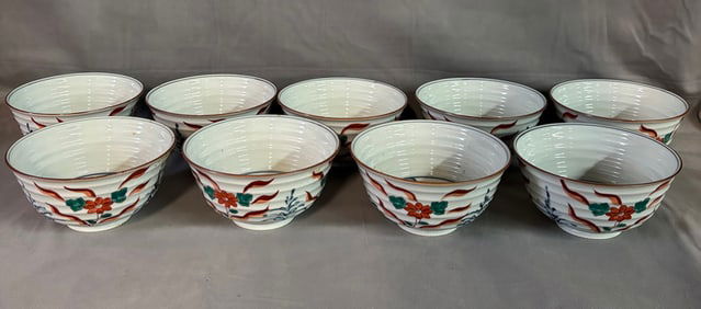 LIVING ESTATE OF JOSEPH RODANO: SET OF NINE YAMASITA CRAFT STYLE CHINESE BOWLS