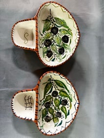 LIVING ESTATE OF JOSEPH RODANO: PAIR OF VINTAGE POLIDO AND FILHO TERRACOTTA / RED CLAY OLIVE DISHES