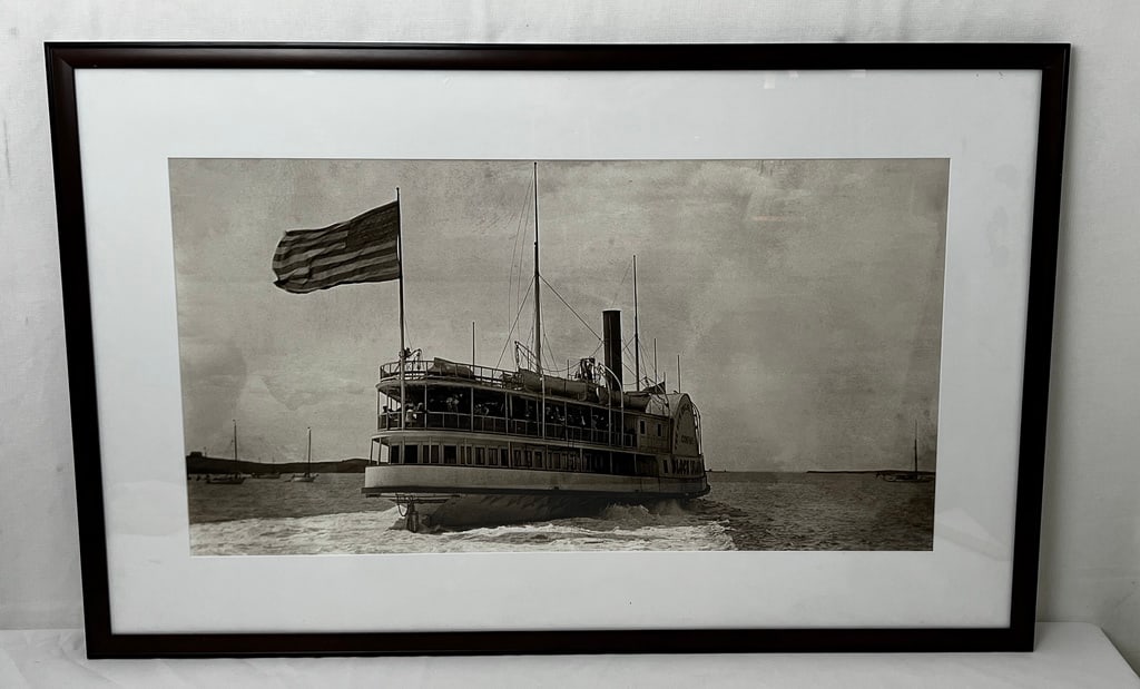 VINTAGE FRAMED HISTORIC BLACK AND WHITE PHOTOGRAPH OF THE BLOCK ISLAND FERRY (1 of 5)