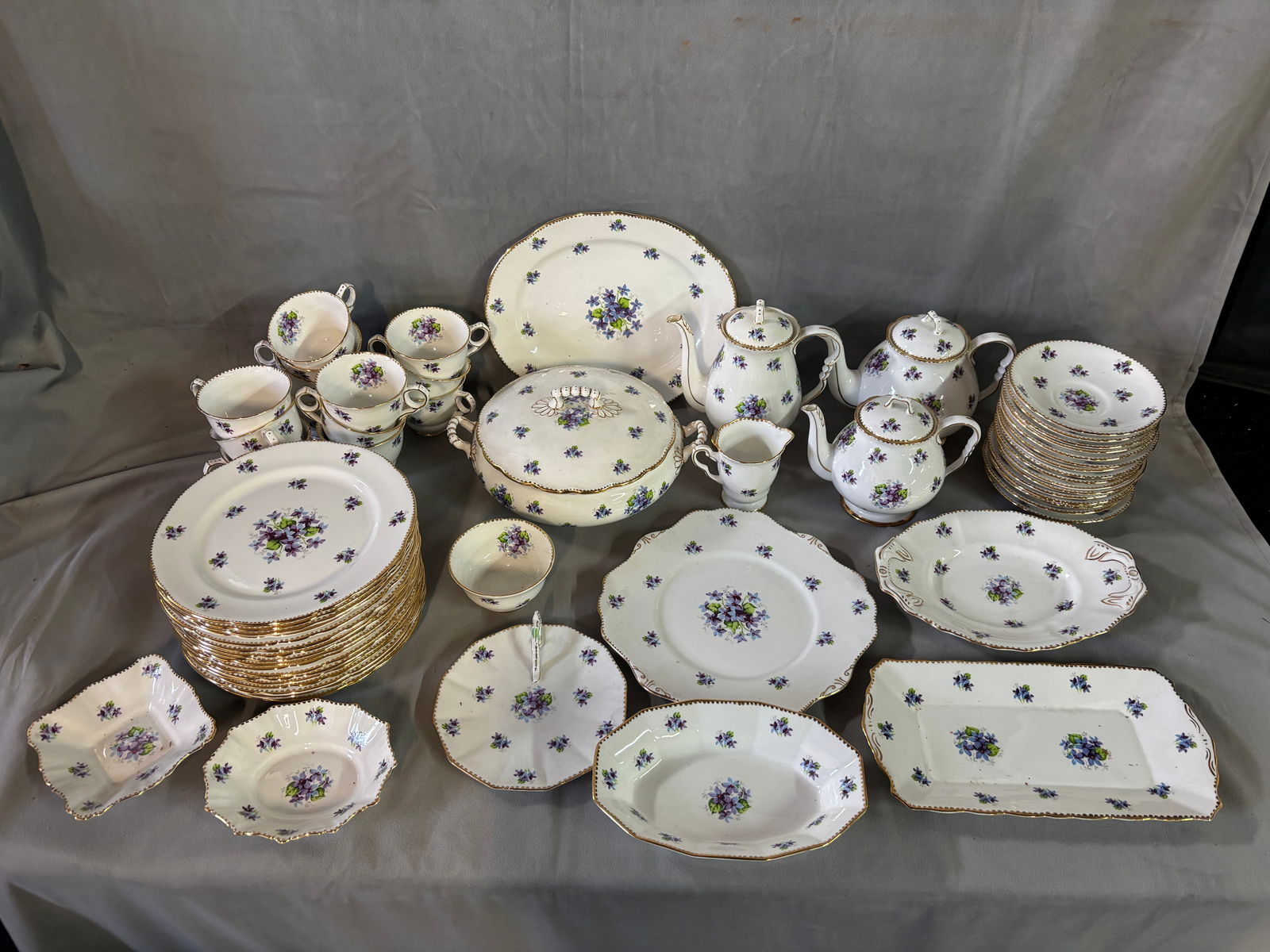 ROYAL STAFFORD "SWEET VIOLETS" BREAKFAST SET INCLUDING TWO TEAPOTS, ONE COFFEE POT & COVERED TUREEN, (1 of 13)