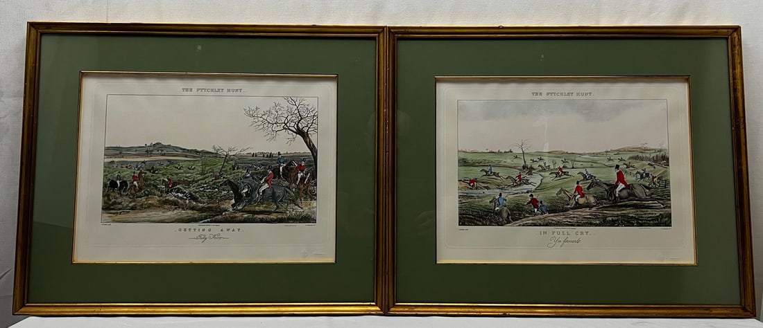 PAIR OF VINTAGE EDZIONI PONTE VECCHIO HAND PAINTED HUNTING SCENE ENGRAVINGS (1 of 11)