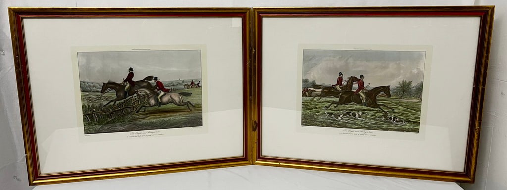 MATCHING PAIR OF VINTAGE EDZIONI PONTE VECCHIO HAND PAINTED HUNTING SCENE ENGRAVINGS (1 of 16)