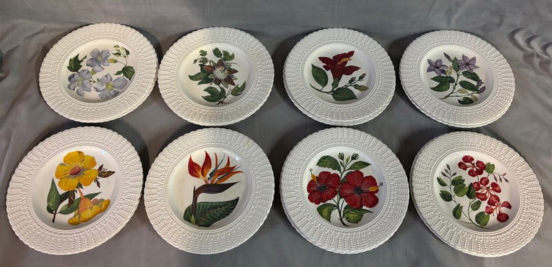 SET OF 16 ROYAL CAULDON BRISTOL IRONSTONE "FLOWERS OF THE CARIBBEAN" PLATES (1 of 6)