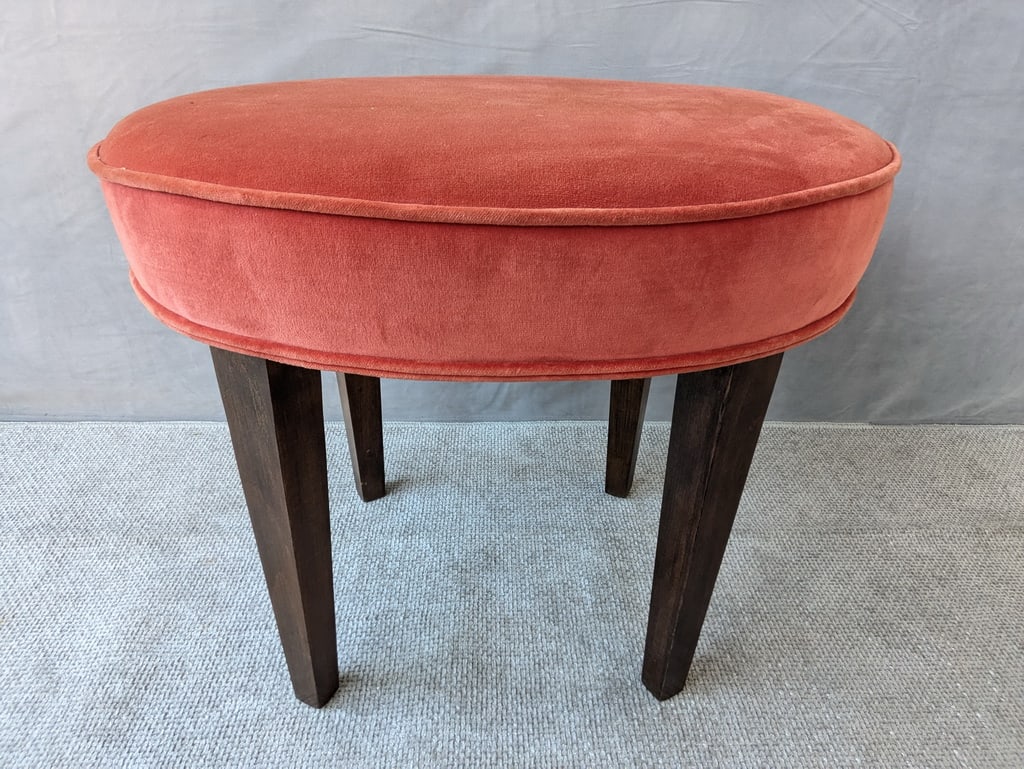 VINTAGE OVAL CORAL VELVET UPHOLSTERED STOOL (1 of 6)