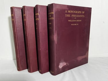 RARE FIRST EDITION: A MONOGRAPH OF THE PHEASANTS COMPLETE FOUR BOOK SET BY WILLIAM BEEBE (1918-1922)