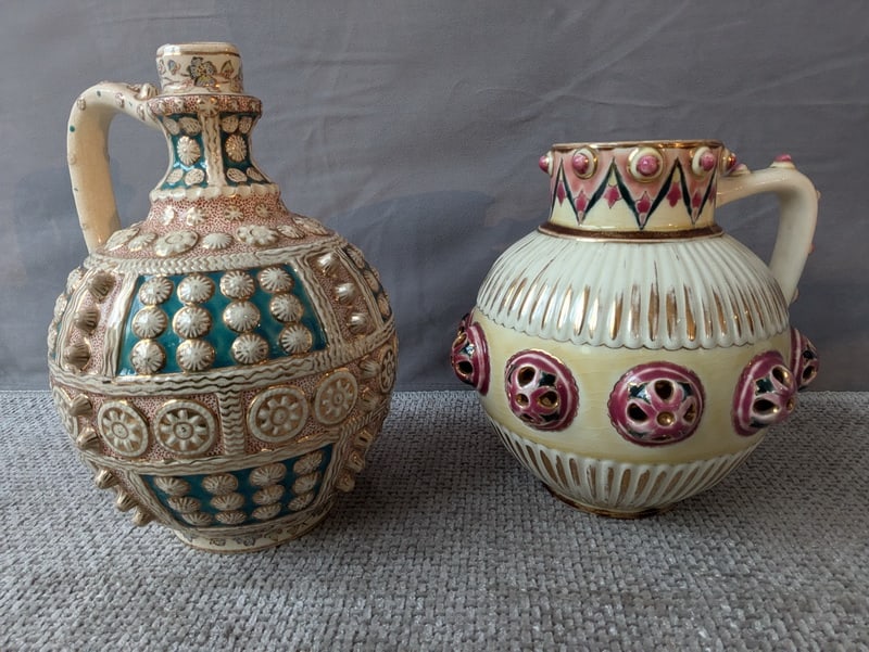 PAIR OF HUNGARIAN PORCELAIN VESSELS | ONE EWER BY FISHER OF BUDAPEST | ONE ZSOLNAY VASE (1 of 14)