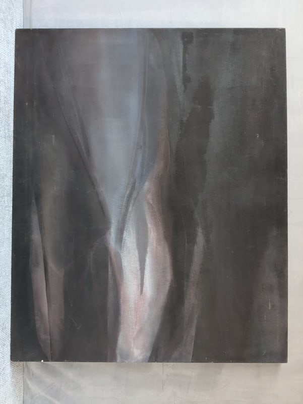 BRITTANY BOGAN (AMERICAN, 21ST C), "DARK AS NIGHT" OIL ON CANVAS ABSTRACT PAINTING (1 of 6)