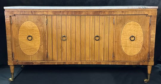1960'S HOLLYWOOD REGENCY STYLE CONSOLE CABINET WITH MARBLE TOP