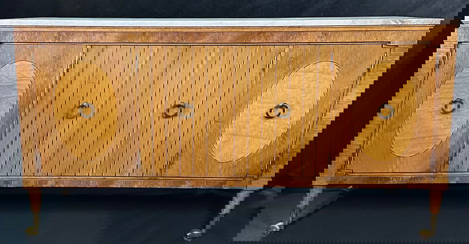 1960'S HOLLYWOOD REGENCY STYLE CONSOLE CABINET WITH MARBLE TOP (1 of 9)