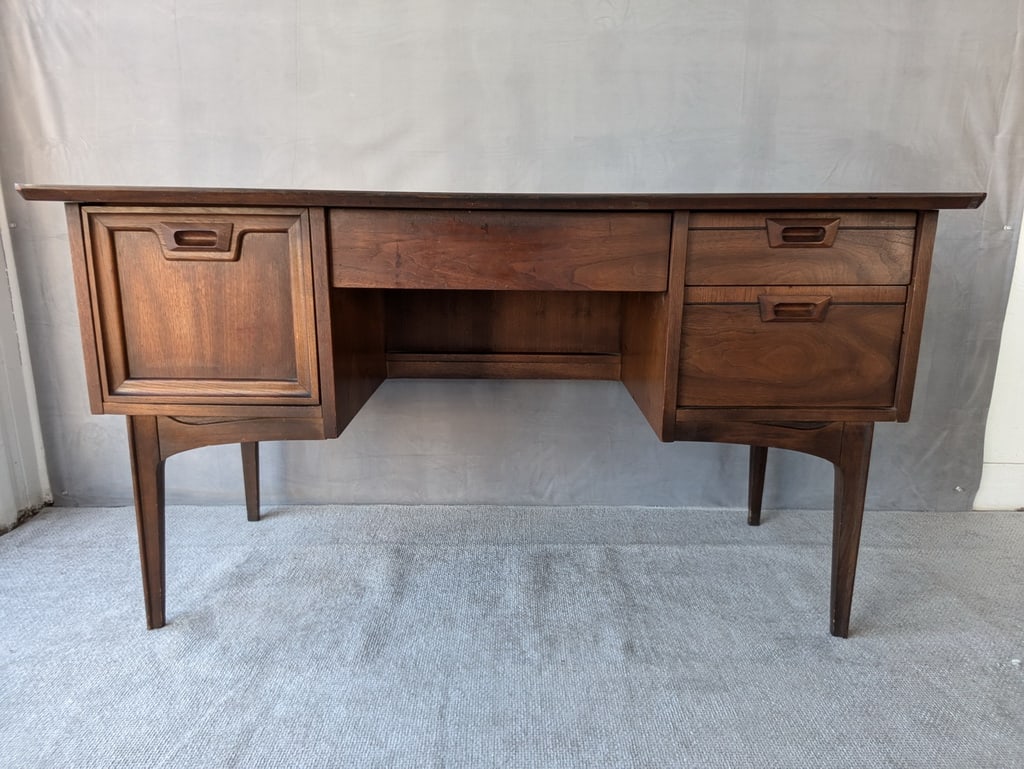 MID-CENTURY TEAK FOUR DRAWER DESK (1 of 13)