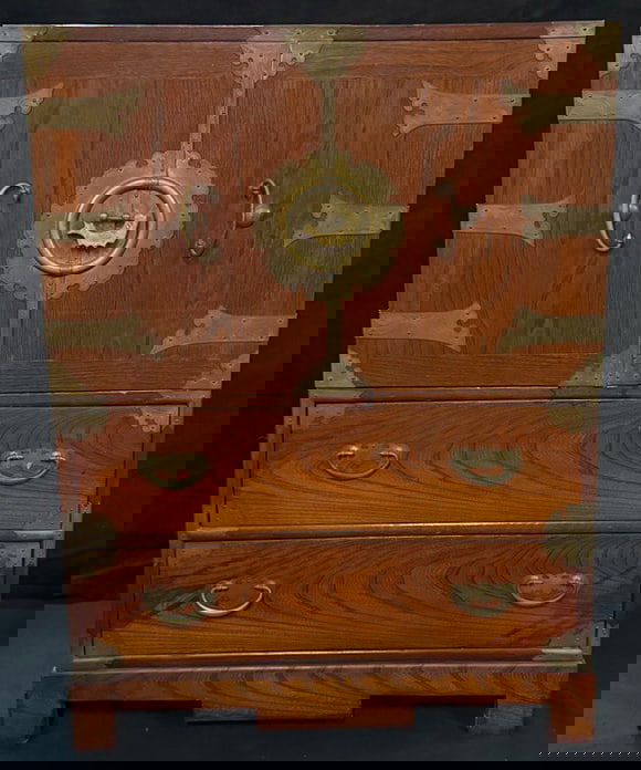 ASIAN BRASS MOUNTED TWO DRAWER TWO DOOR CABINET (1 of 13)