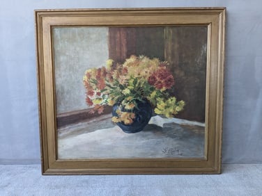 ESTATE OF DENNIS RODANO G. D'ANDREA SGN. OIL ON CANVAS "STILL LIFE WITH FLOWERS IN BLUE VASE"