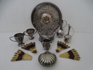 COLLECTION OF SILVERPLATE AND ONE STERLING SILVER PITCHER