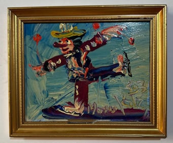 MORRIS KATZ CLOWN PAINTING ON BOARD
