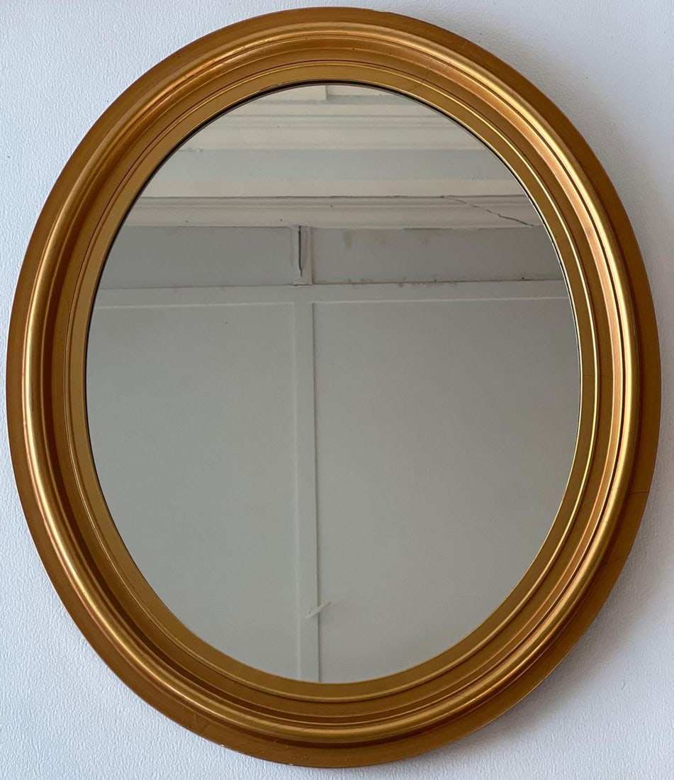 GILT FRAME BEVELED GLASS OVAL MIRROR (1 of 2)