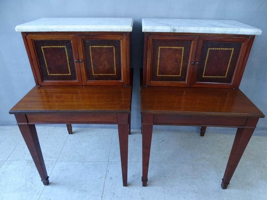 PAIR OF MAHOGANY MARBLE TOP ONE DRAWER, TWO DOOR STANDS | END TABLES (1 of 20)