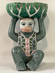 VINTAGE CHINESE PORCELAIN MONKEY FIGURINE DISH