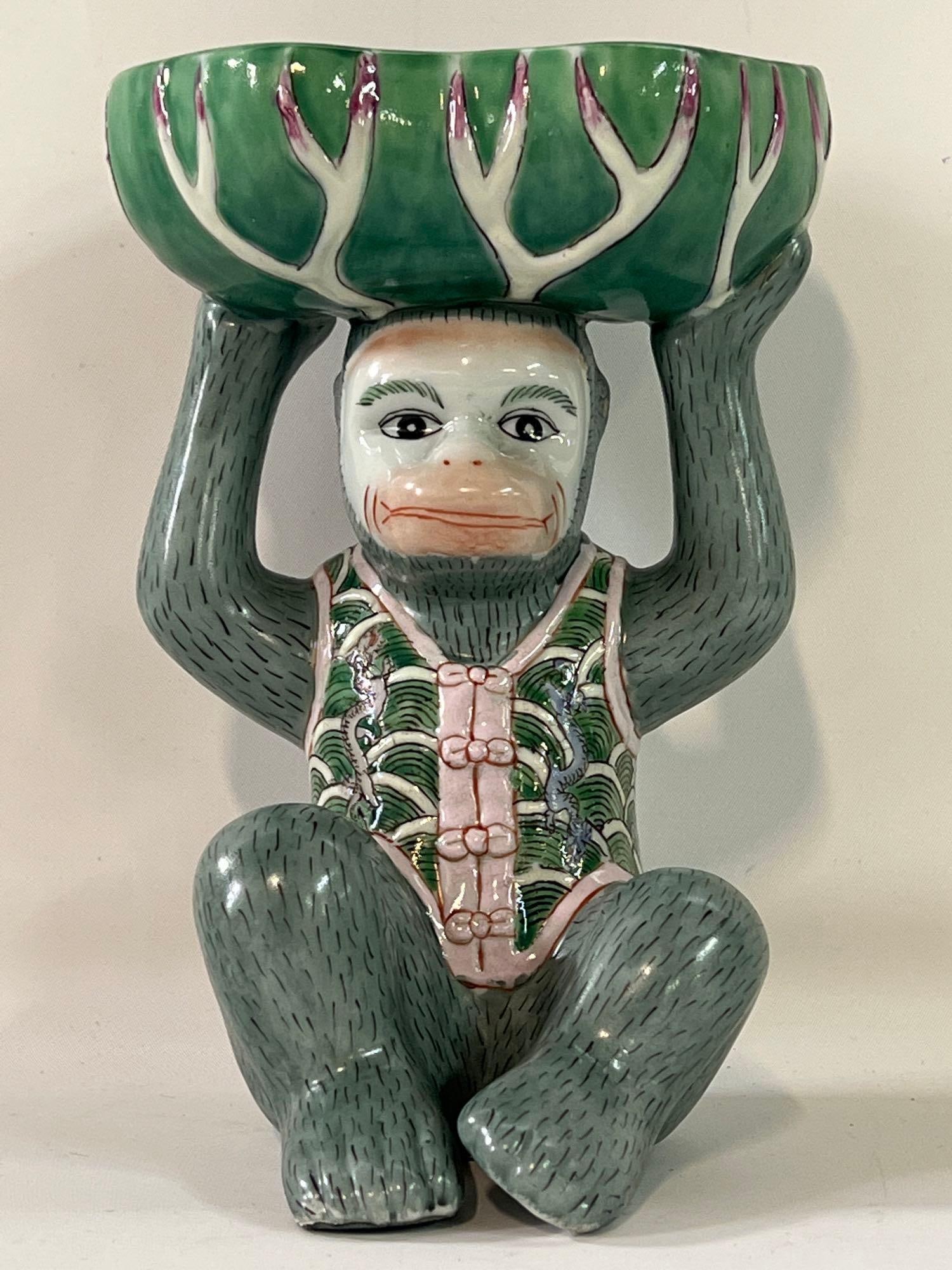 VINTAGE CHINESE PORCELAIN MONKEY FIGURINE DISH (1 of 8)