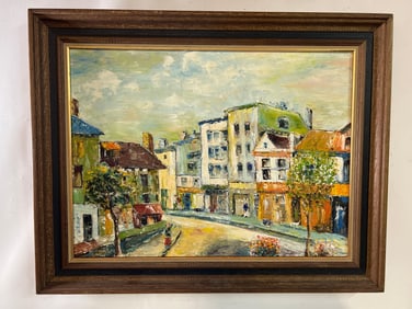 VINTAGE FRENCH STREET SCENE OIL ON CANVAS PAINTING