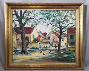MAURICE JACQUES SIGNED OIL ON CANVAS FRENCH LANDSCAPE WITH DWELLINGS