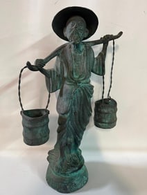 BRONZE ASIAN SCULPTURE ASIAN MAN CARRYING PAILS