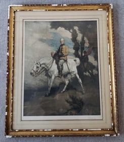 GENERAL SIR FREDERICK SLEIGH ROBERTS ON HIS HORSE VONOLEL PENCIL SIGNED PRINT 32.5 X 27