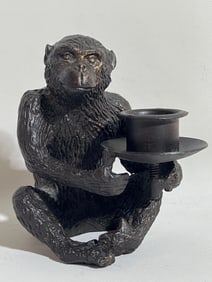 VINTAGE CAST IRON MONKEY CANDLE HOLDER